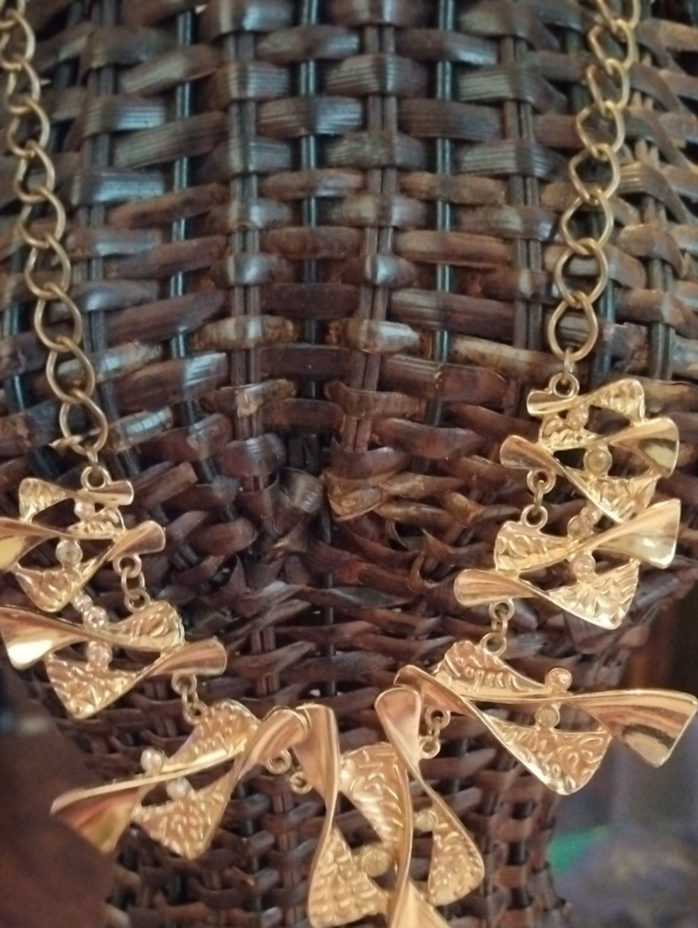 Gold Statement Bib Necklace - Elegant Twisted Petal Design
